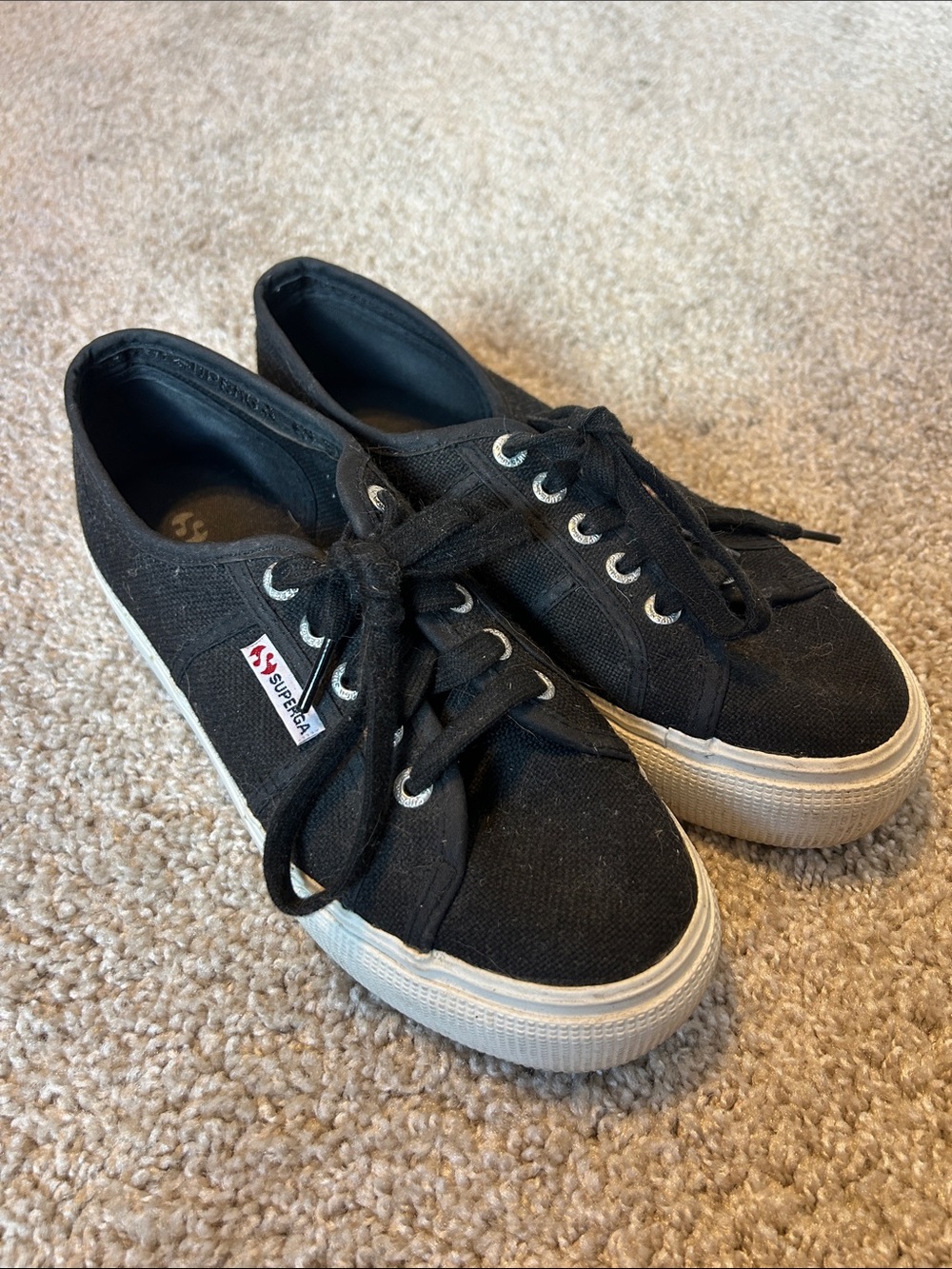 Superga Black Canvas Lace-Up Platform Sneakers